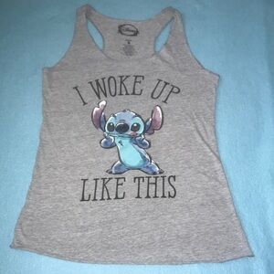 DISNEY STITCH tank top “I Woke Up Like This” racer back style graphic size S